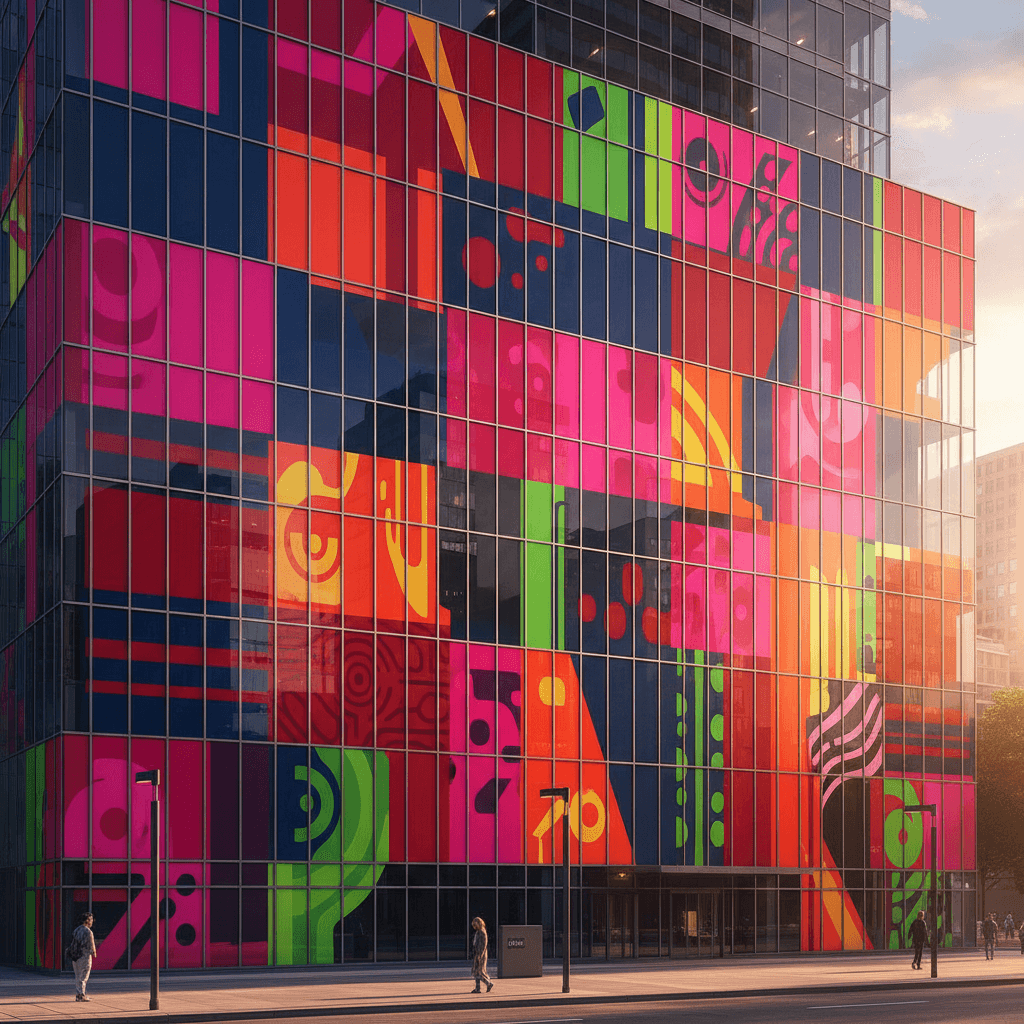 Vibrant adhesive banners on display