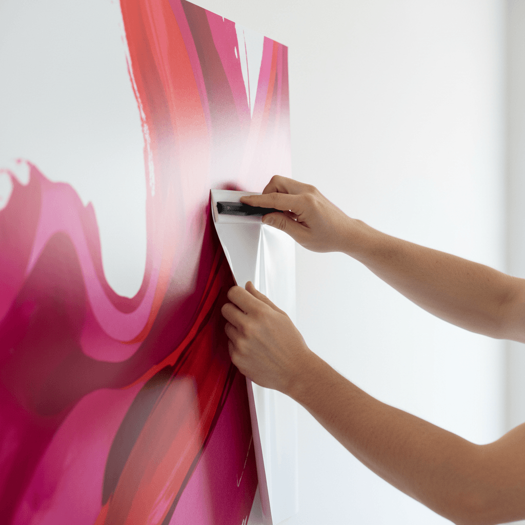 Adhesive banner being applied to a wall surface